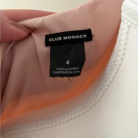 Club Monaco 100 percent Silk Flutter Sleeve Dress with Black Waist Tie Size 4 - Picture 5 of 7